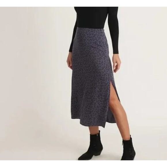 Marine Layer Ryan Skirt Side Slit Slip Midi Cheetah Animal Print Blue NWT Size 2 - Picture 2 of 10